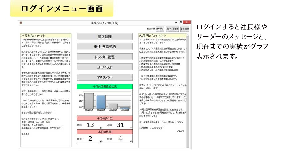 ログインメニュー画面
