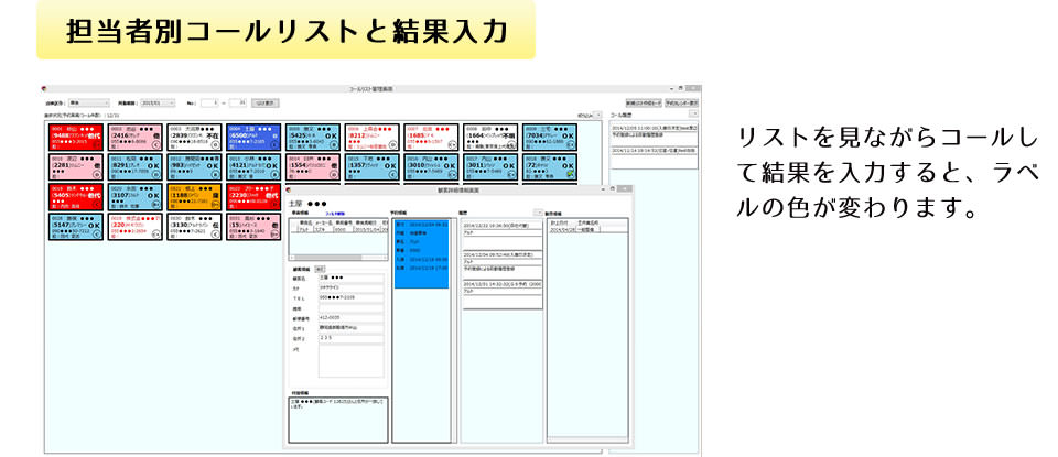 担当者別コールリストと結果入力